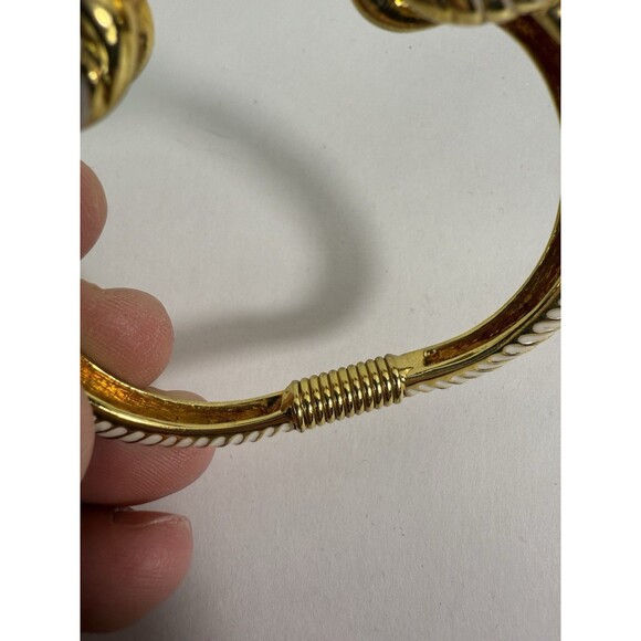 Kenneth Jay Lane, Enamel White Red Jeweled Double Ram Head Bracelet - Picture 12 of 16